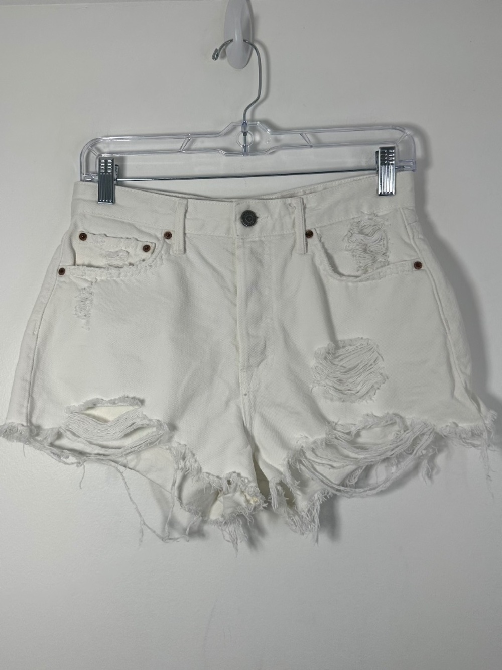 Grlfrnd Women’s Size 27 Cindy Distressed White Denim Shorts 100% Cotton USA Made